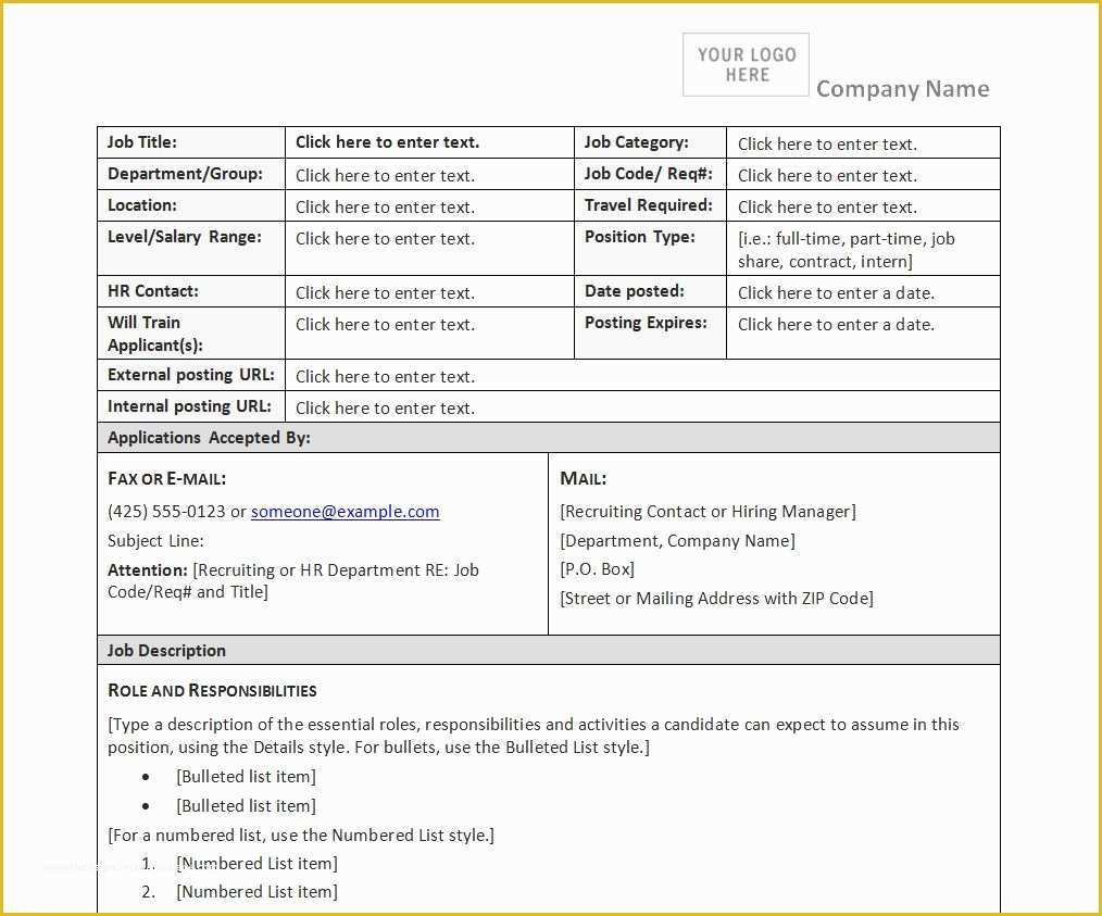 Free Printable Job Description Template Of Job Description form Template