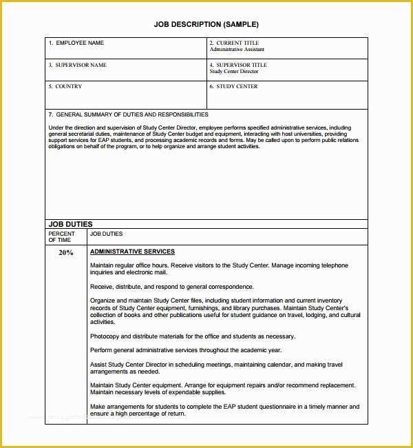 Free Printable Job Description Template Of Sample Job Description Template 9 Free Documents