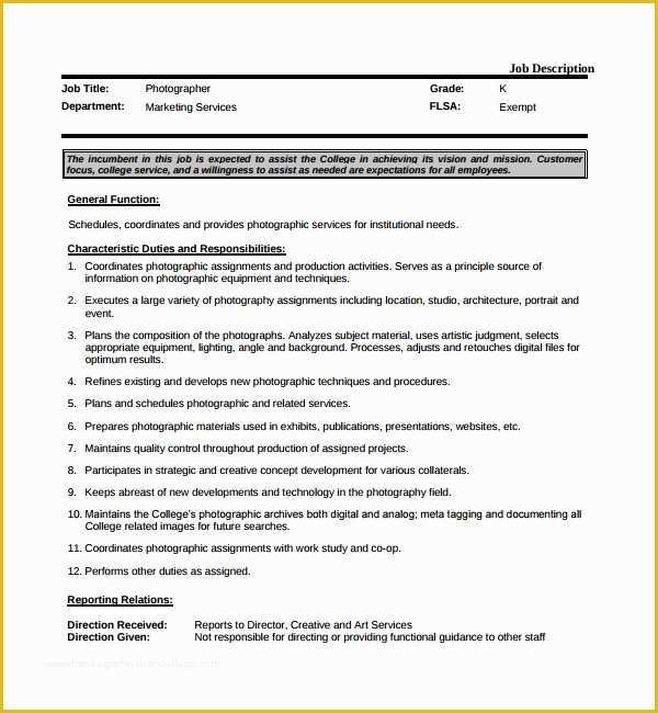 Free Printable Job Description Template Of Sample Job Description Template 9 Free Documents
