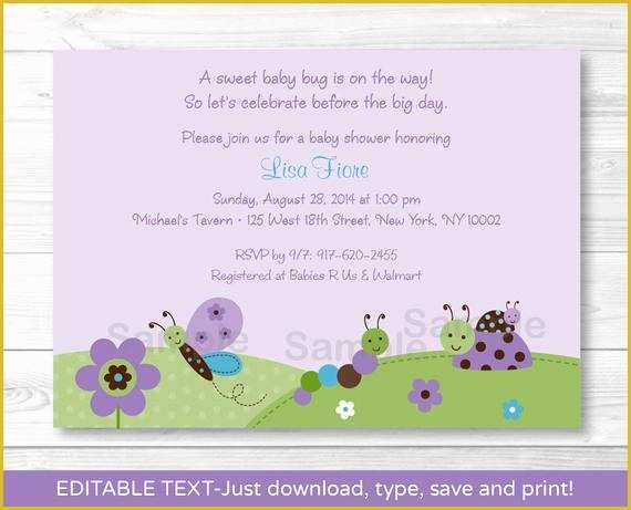 Free Printable Ladybug Baby Shower Invitations Templates Of Baby Bugs Ladybug butterfly Purple Printable Baby Shower