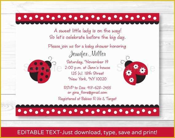 Free Printable Ladybug Baby Shower Invitations Templates Of Cute Red Ladybug Baby Shower Invitation Ladybug Baby Shower