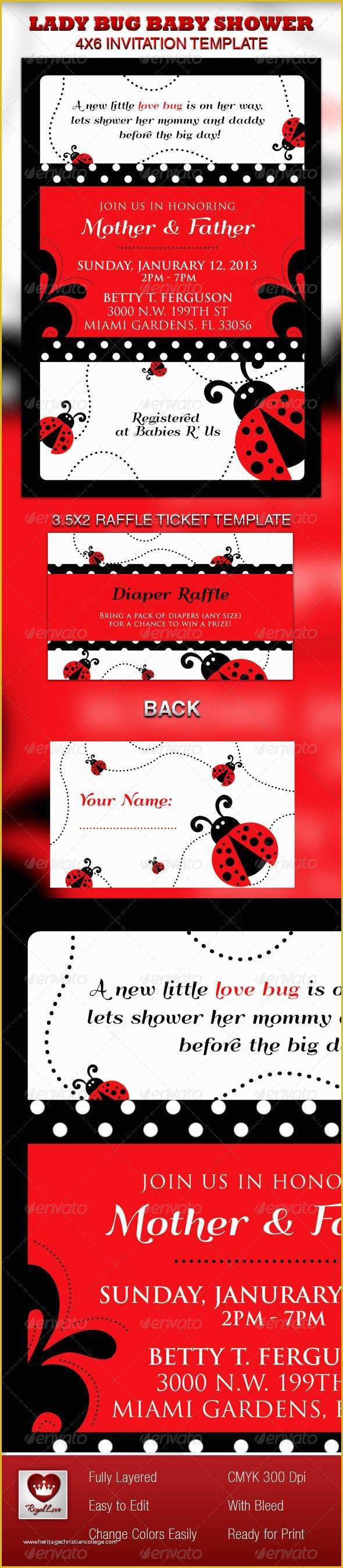 Free Printable Ladybug Baby Shower Invitations Templates Of Lady Bug Baby Shower Invitation & Raffle Ticket