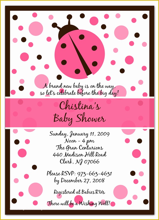 Free Printable Ladybug Baby Shower Invitations Templates Of Pink Ladybug Baby Shower Invitations Party Xyz