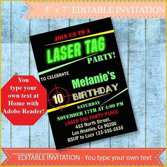 Free Printable Laser Tag Invitation Template Of Laser Tag Birthday Invitation Laser Tag Party by byministore