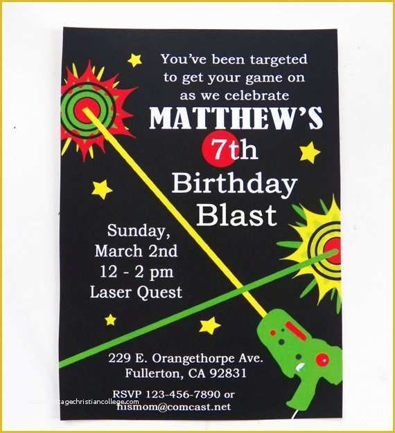 Free Printable Laser Tag Invitation Template Of Laser Tag Birthday Invitation Printable and Printed with Free