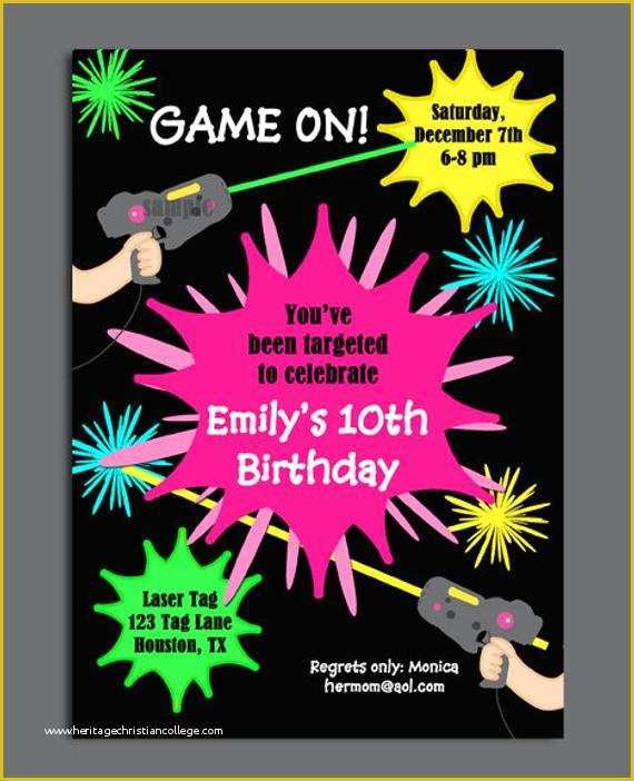 Free Printable Laser Tag Invitation Template Of Laser Tag Girl Birthday Invitation Printable or Printed with