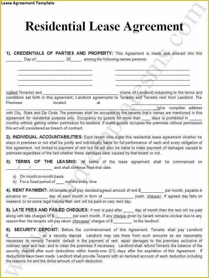 Free Printable Lease Template Of Free Residential Lease Agreement