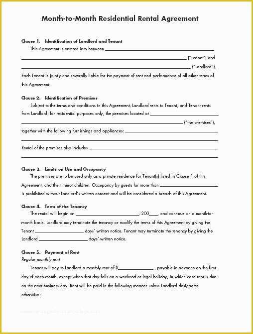 Free Printable Lease Template Of Printable Sample Renters Lease Agreement form