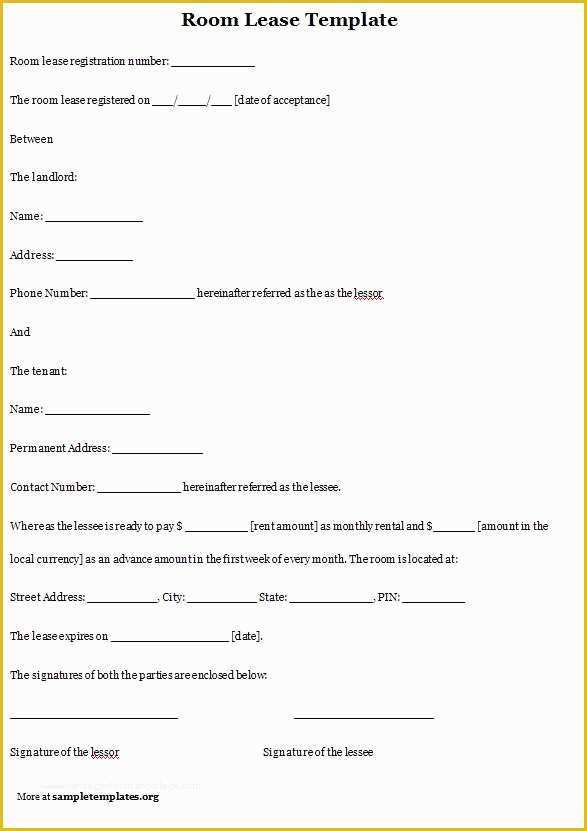 Free Printable Lease Template Of Room Rental Agreement Template