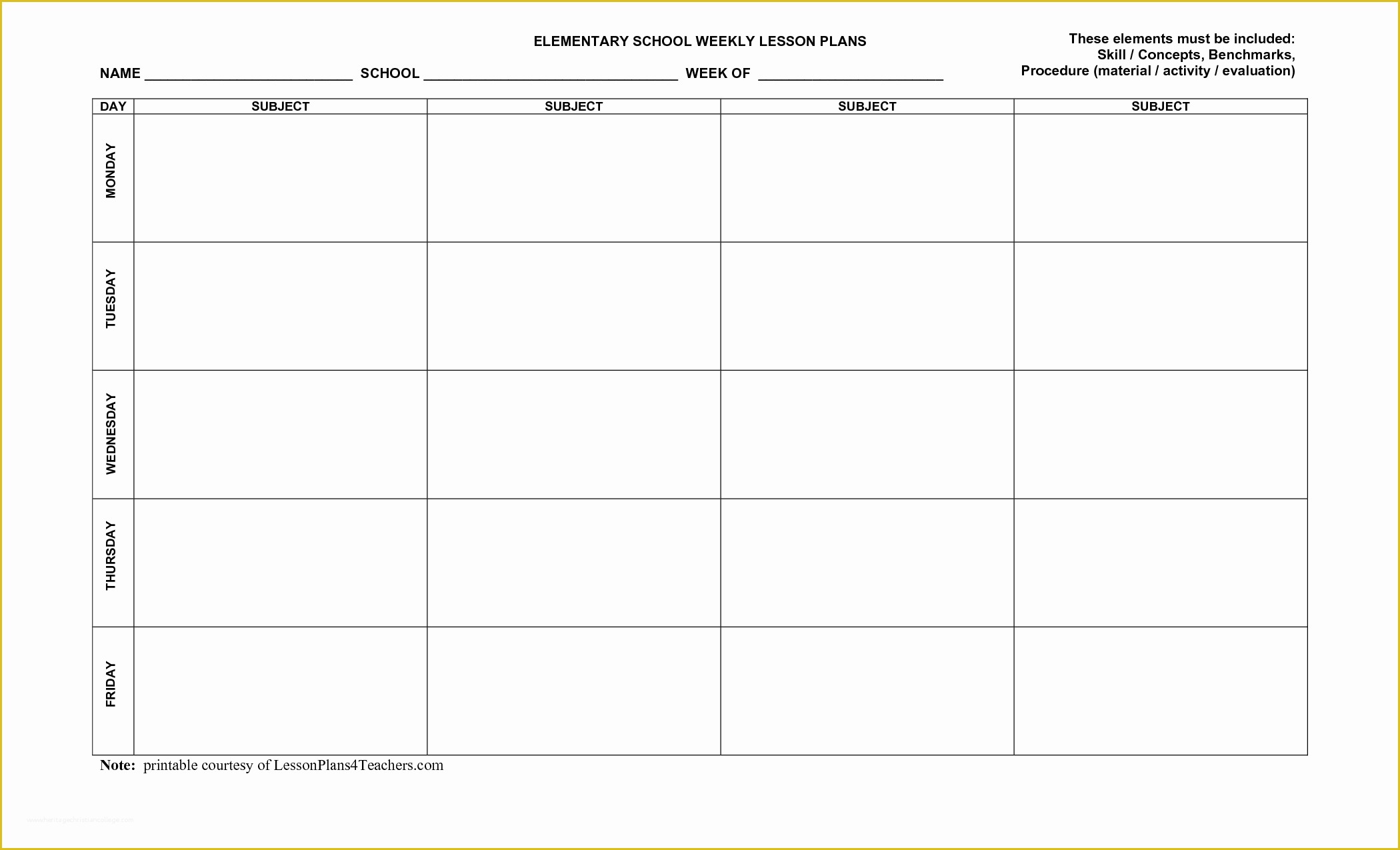 Free Printable Lesson Plan Template Of Free Printable Blank Lesson Plan Template