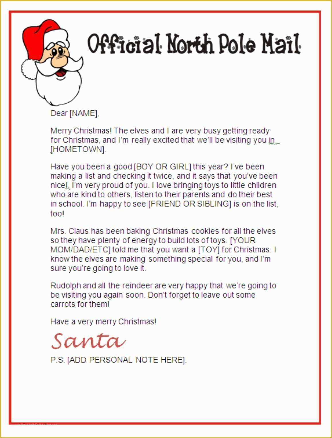 Free Printable Letter From Santa Word Template Of 7 Best Of Free Printable Santa Letters Templates