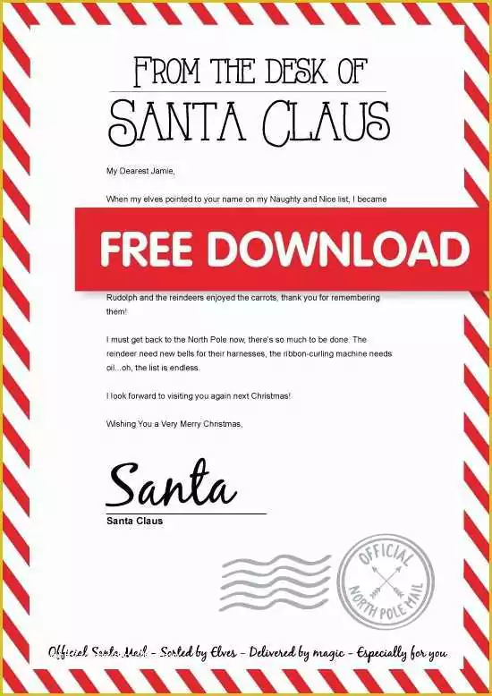 Free Printable Letter From Santa Word Template Of Free Personalised Santa Letter