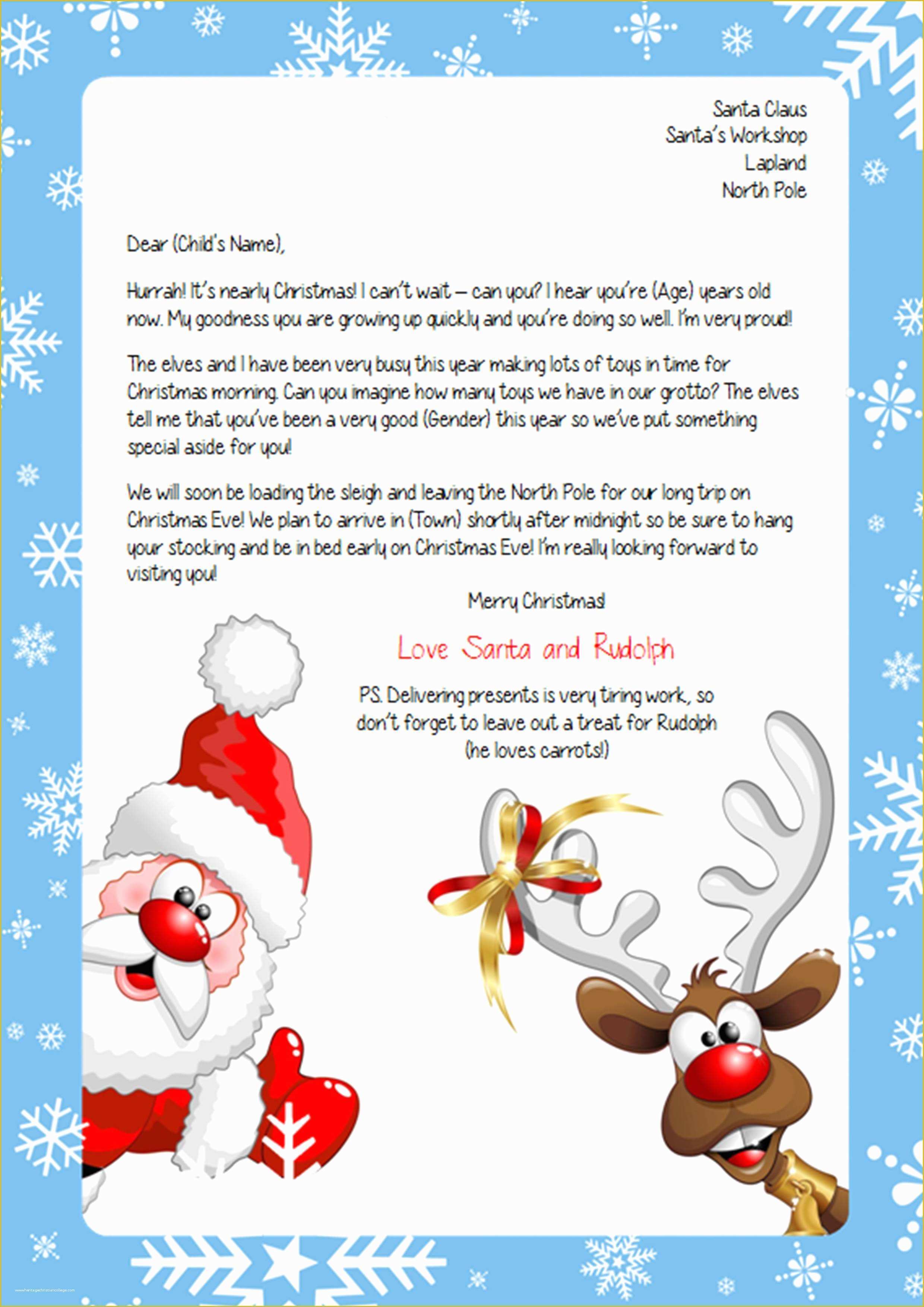 Free Printable Letter From Santa Word Template Of Personalised Letter From Santa