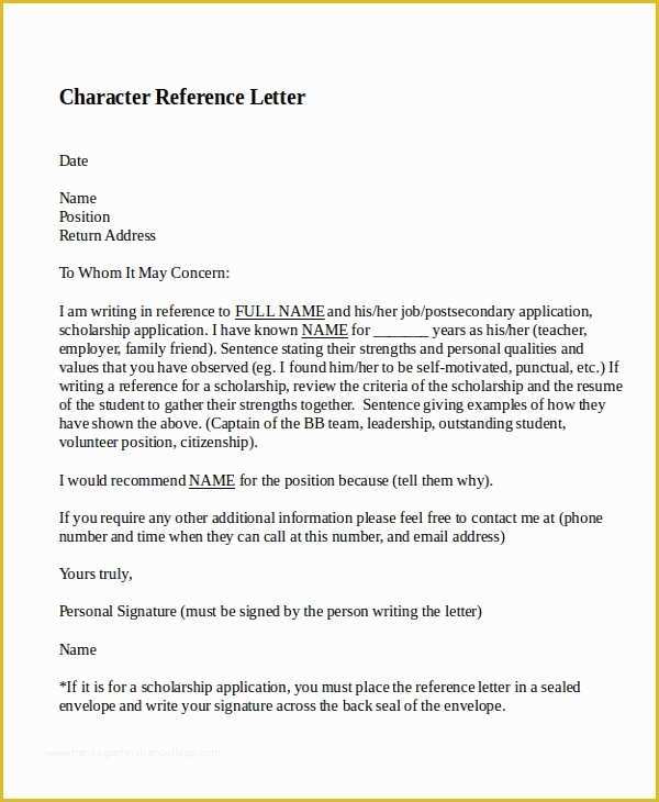 Free Printable Letter Of Recommendation Template Of 12 Sample Character Reference Letter Templates Pdf Doc