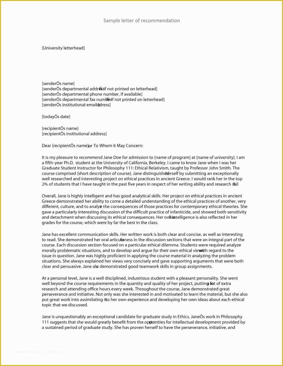 Free Printable Letter Of Recommendation Template Of 43 Free Letter Of Re Mendation Templates & Samples