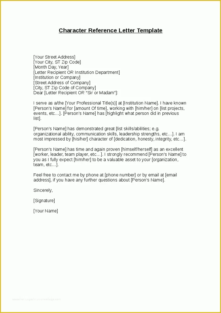 Free Printable Letter Of Recommendation Template Of Character Reference Letter Template