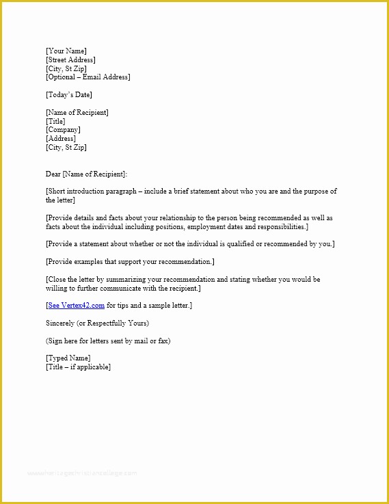 Free Printable Letter Of Recommendation Template Of Free Letter Of Reference Template