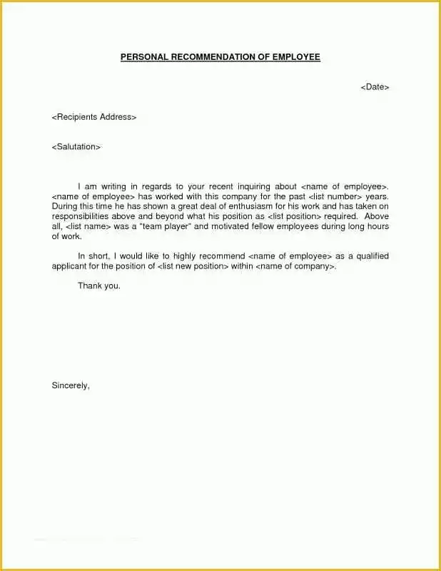 Free Printable Letter Of Recommendation Template Of Personal Letter Of Re Mendation