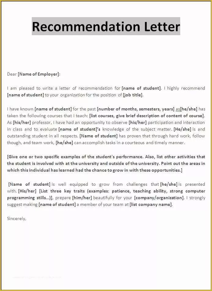 Free Printable Letter Of Recommendation Template Of Re Mendation Letter Template