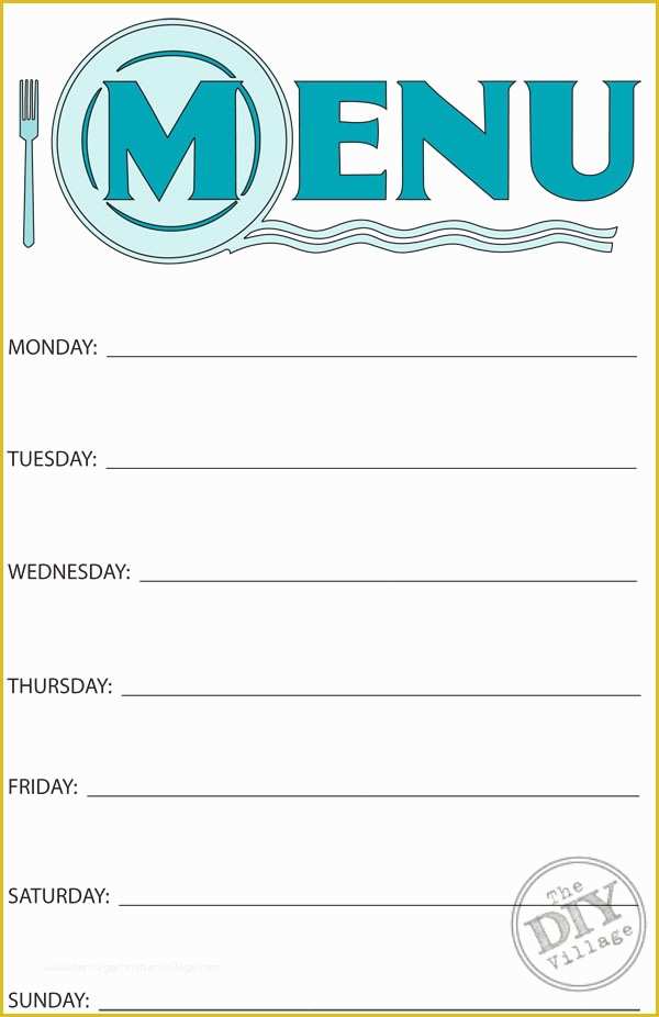 Free Printable Lunch Menu Template Of Free Printable Weekly Menu Planner the Diy Village