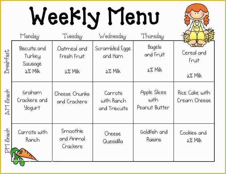 Free Printable Lunch Menu Template Of Sample Daycare Menu Templates Preschool