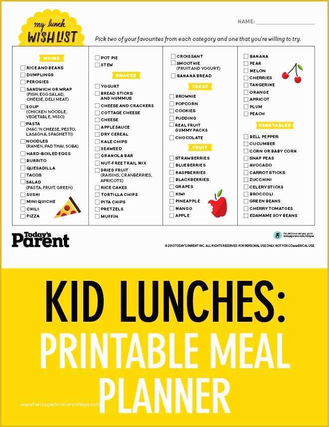 Free Printable Lunch Menu Template Of School Lunch Planner Printable
