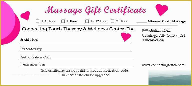 Free Printable Massage Gift Certificate Templates Of Gift Certificates – Connecting touch therapy & Wellness