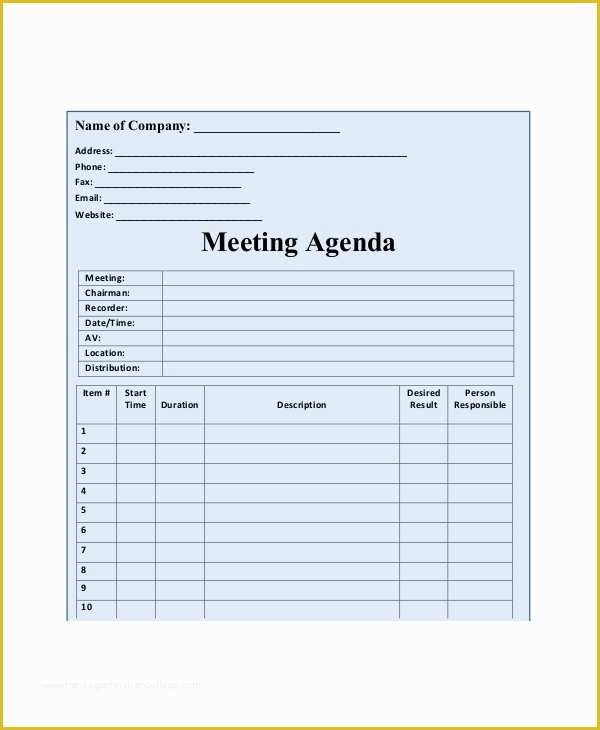 Free Printable Meeting Minutes Template Of 11 Blank Meeting Agenda Templates – Free Sample Example