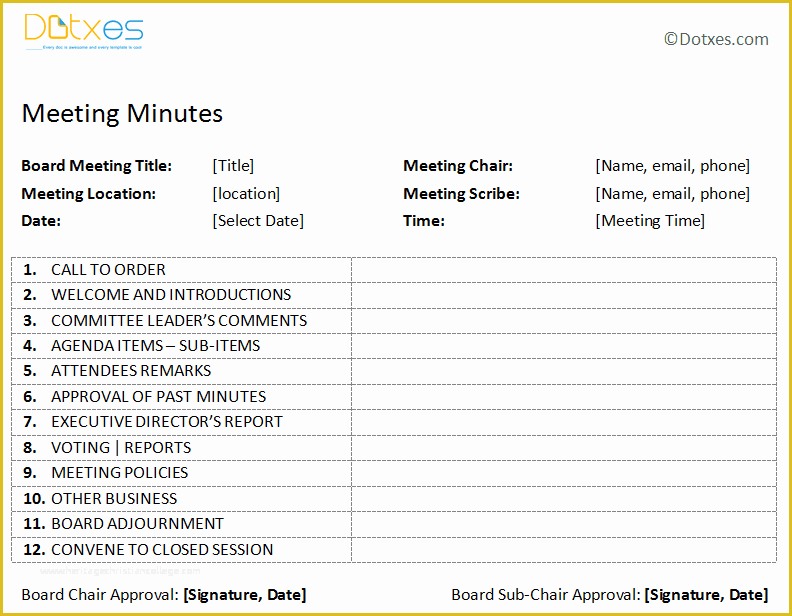 Free Printable Meeting Minutes Template Of Board Meeting Minutes Template Plain format Dotxes