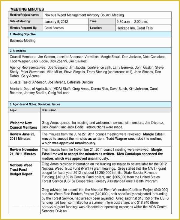 Free Printable Meeting Minutes Template Of Meeting Minutes Templates – 22 Free Word Pdf Documents