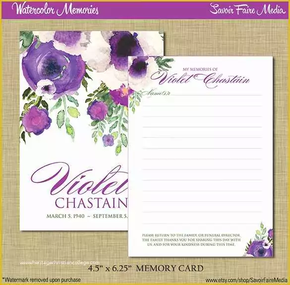 52 Free Printable Memorial Card Template