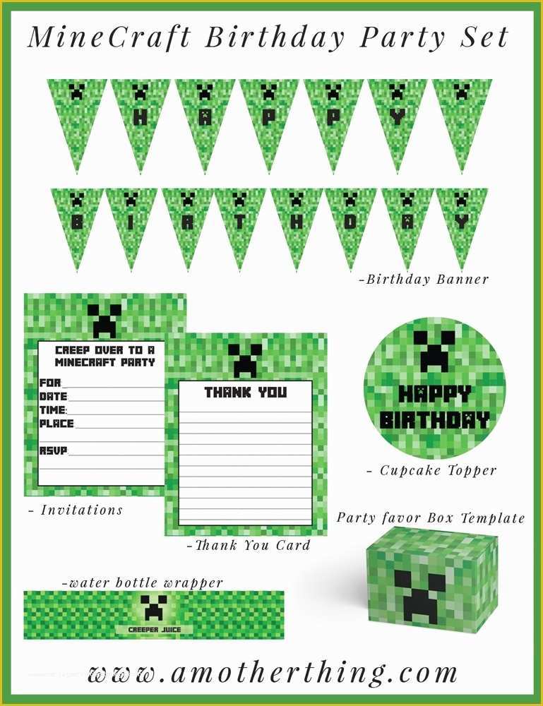 Free Printable Minecraft Birthday Party Invitations Templates Of Free Minecraft Printable Birthday Bundle