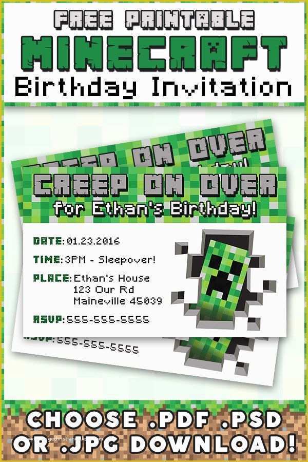 Free Printable Minecraft Birthday Party Invitations Templates Of Free Minecraft Printable Invitation