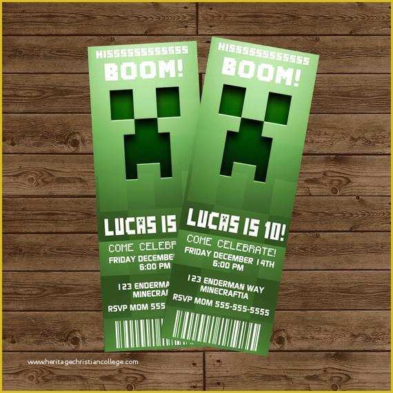 Free Printable Minecraft Birthday Party Invitations Templates Of Items Similar to Minecraft Creeper Hisssss Boom Ticket