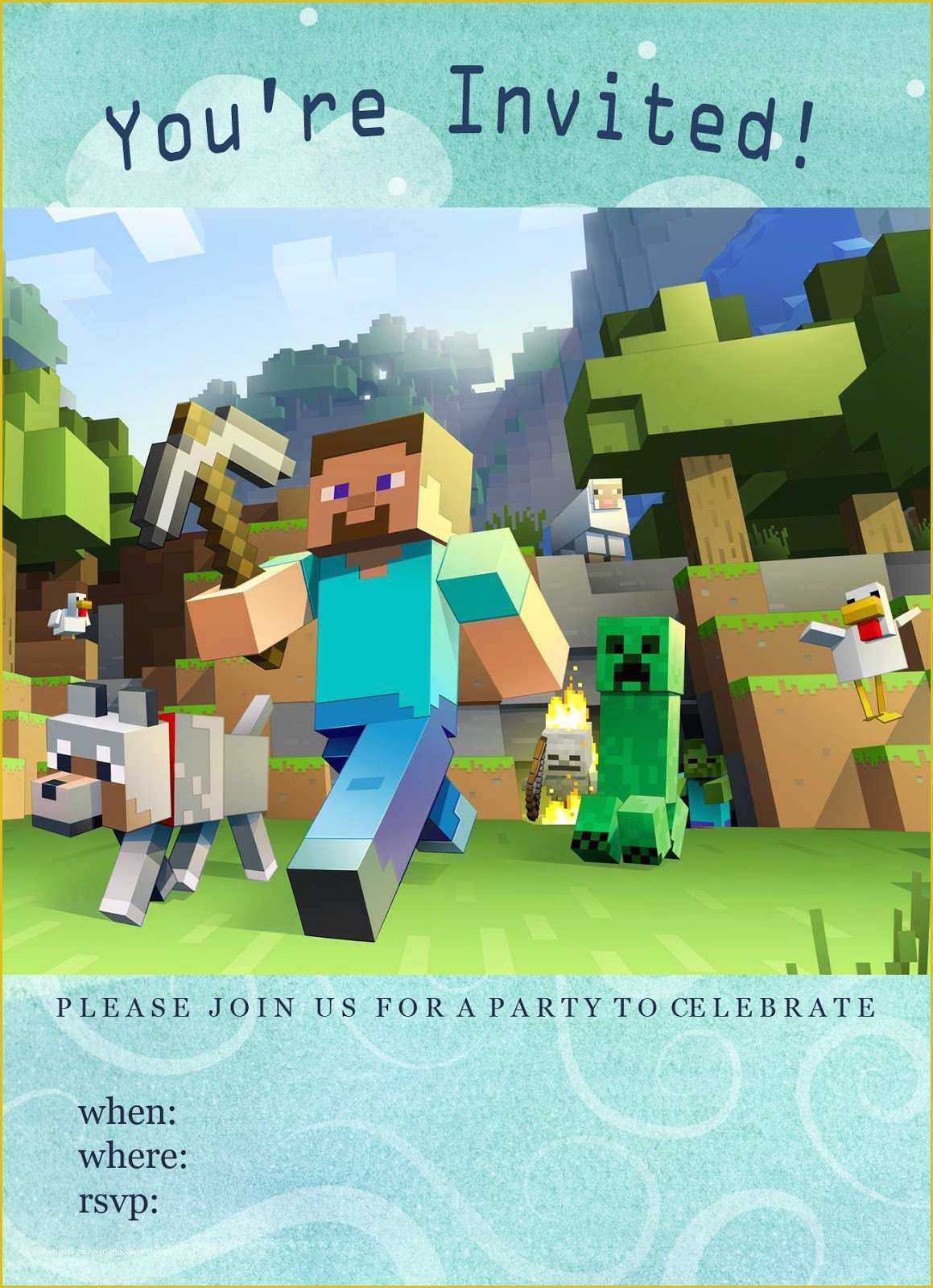 Free Printable Minecraft Birthday Party Invitations Templates Of Minecraft Birthday Party Invitations Free