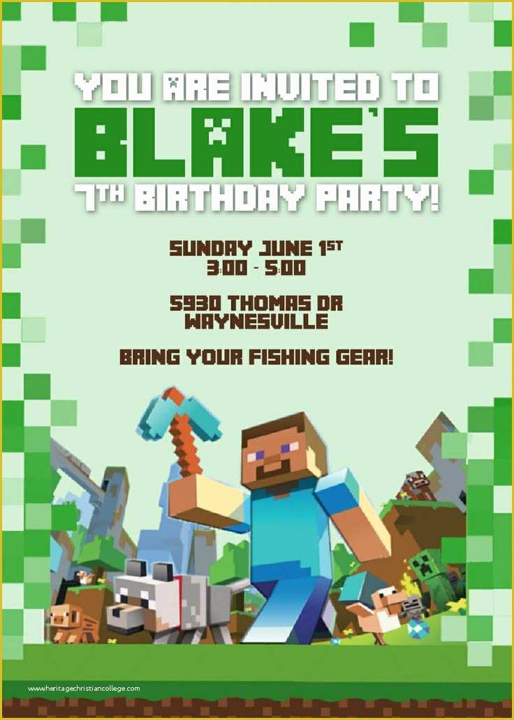 Free Printable Minecraft Birthday Party Invitations Templates Of Minecraft Invitation by Designsnow Party
