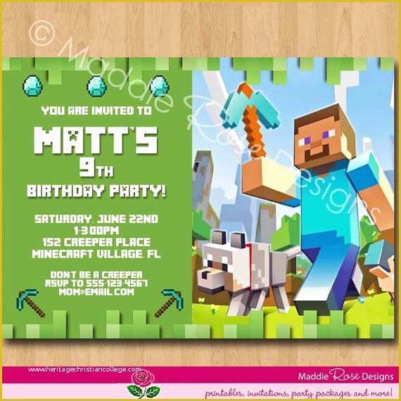Free Printable Minecraft Birthday Party Invitations Templates Of Minecraft Invitation Printable Minecraft Birthday