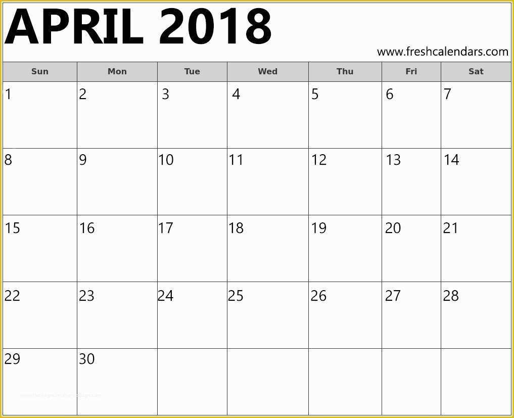 Free Printable Monthly Calendar Templates 2018 Of Blank April 2018 Calendar Printable Templates