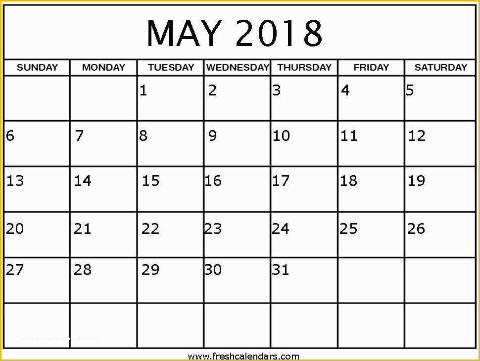 Free Printable Monthly Calendar Templates 2018 Of Blank May 2018 Calendar Printable Templates