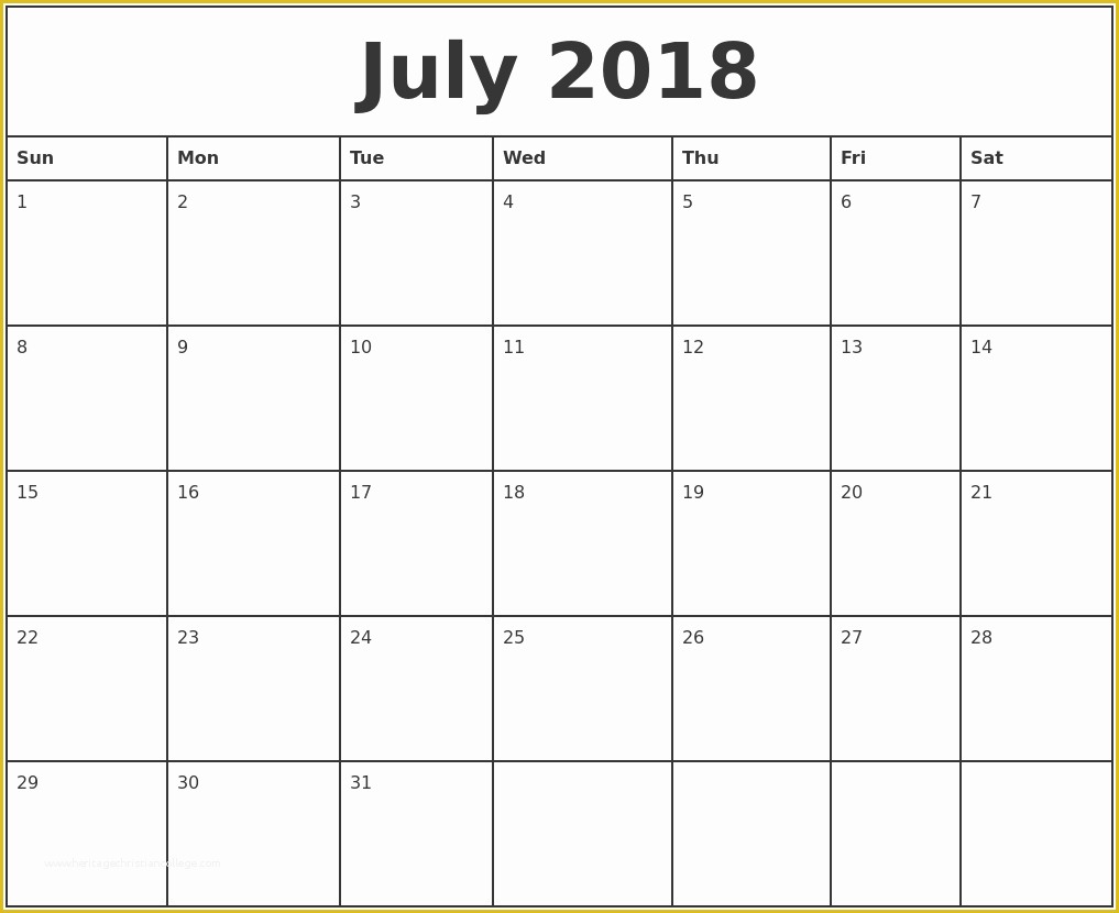 Free Printable Monthly Calendar Templates 2018 Of Free July 2018 Calendar In Printable format Templates