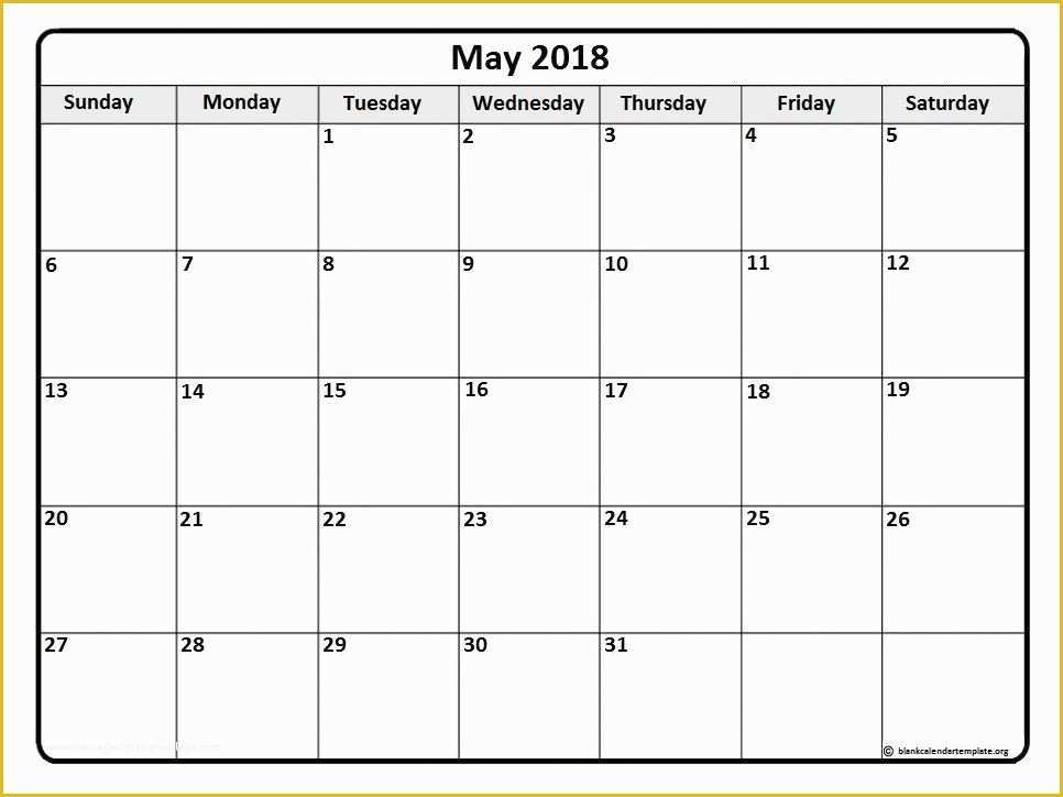 Free Printable Monthly Calendar Templates 2018 Of May 2018 Monthly Calendar Template