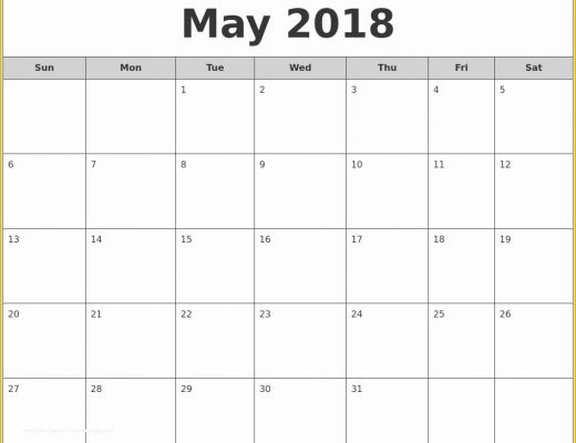 Free Printable Monthly Calendar Templates 2018 Of May 2018 Printable Calendar 8 Free Blank Templates