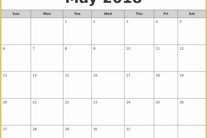 Free Printable Monthly Calendar Templates 2018 Of May 2018 Printable Calendar 8 Free Blank Templates