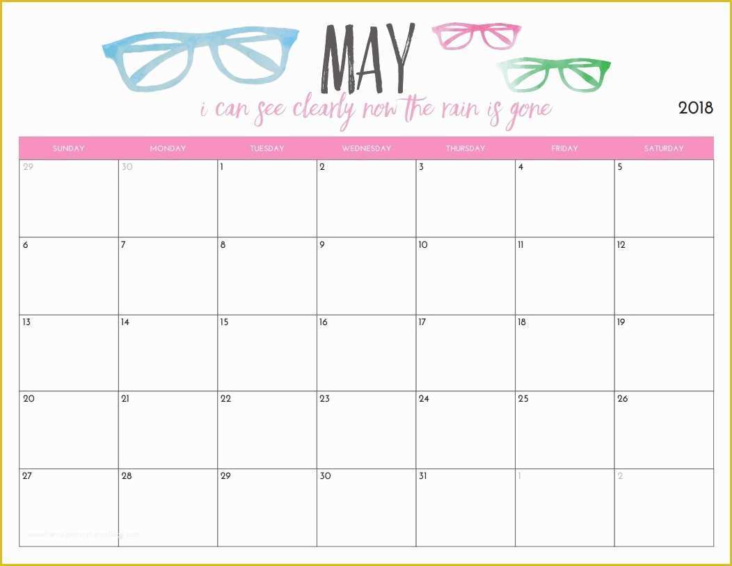 Free Printable Monthly Calendar Templates 2018 Of May 2018 Printable Calendar Pdf Free Monthly Template