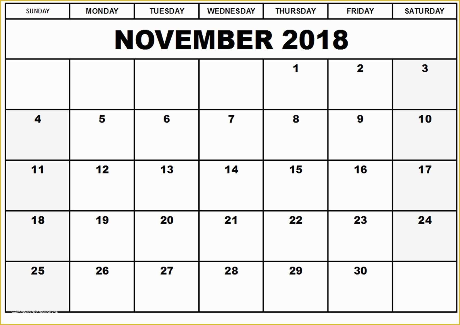 Free Printable Monthly Calendar Templates 2018 Of November 2018 Calendar Template