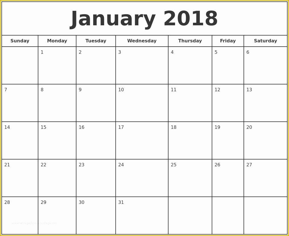 Free Printable Monthly Calendar Templates 2018 Of Printable Calendar 2018 [free] January 2018 Printable