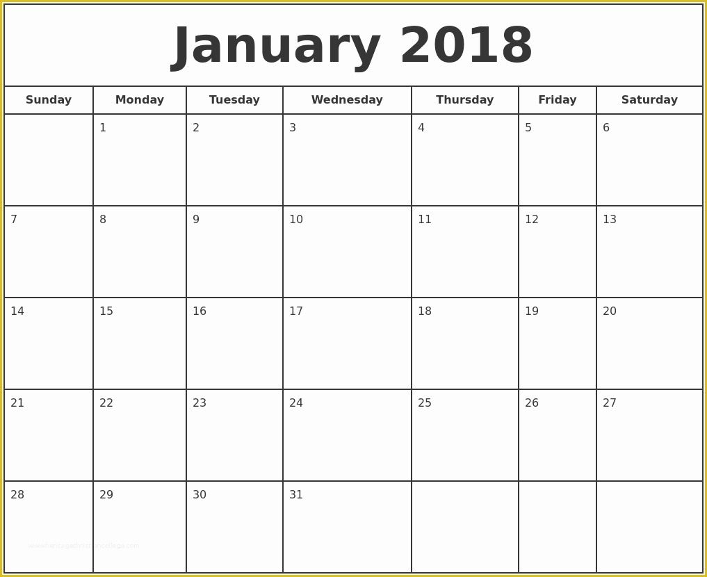 Free Printable Monthly Calendar Templates 2018 Of Printable Calendar 2018 [free] January 2018 Printable