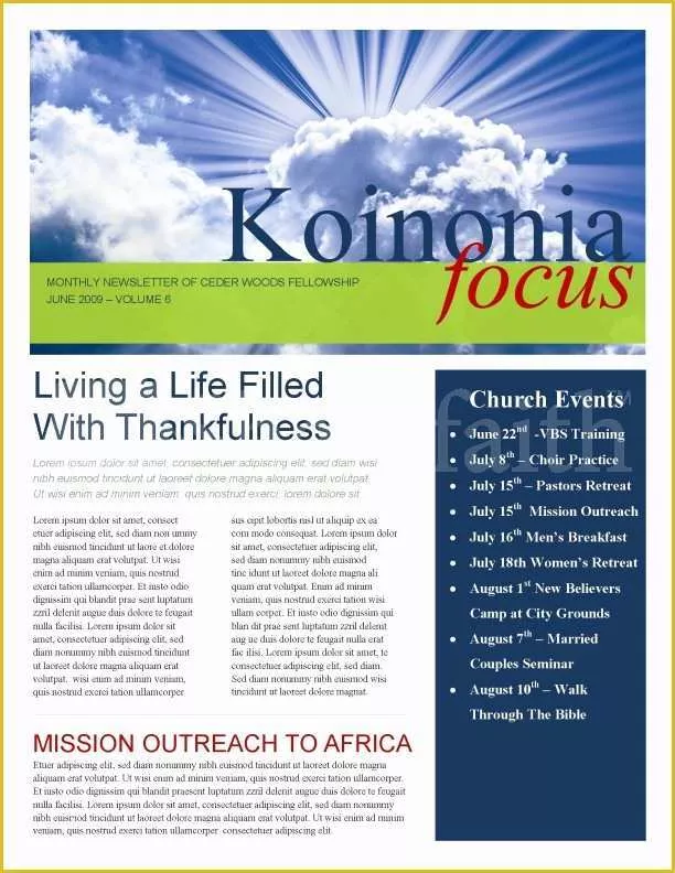 Free Printable Newsletter Templates for Church Of Sun Rays Church Newsletter Template