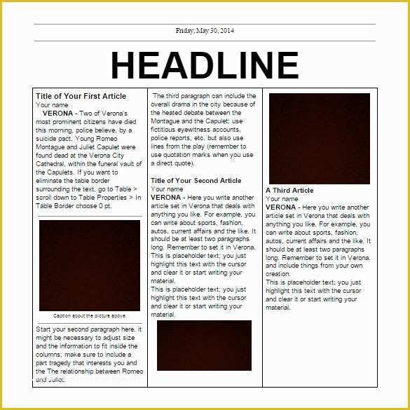 Free Printable Newspaper Templates for Students Of School Newspaper Templates – 11 Free Eps Documents