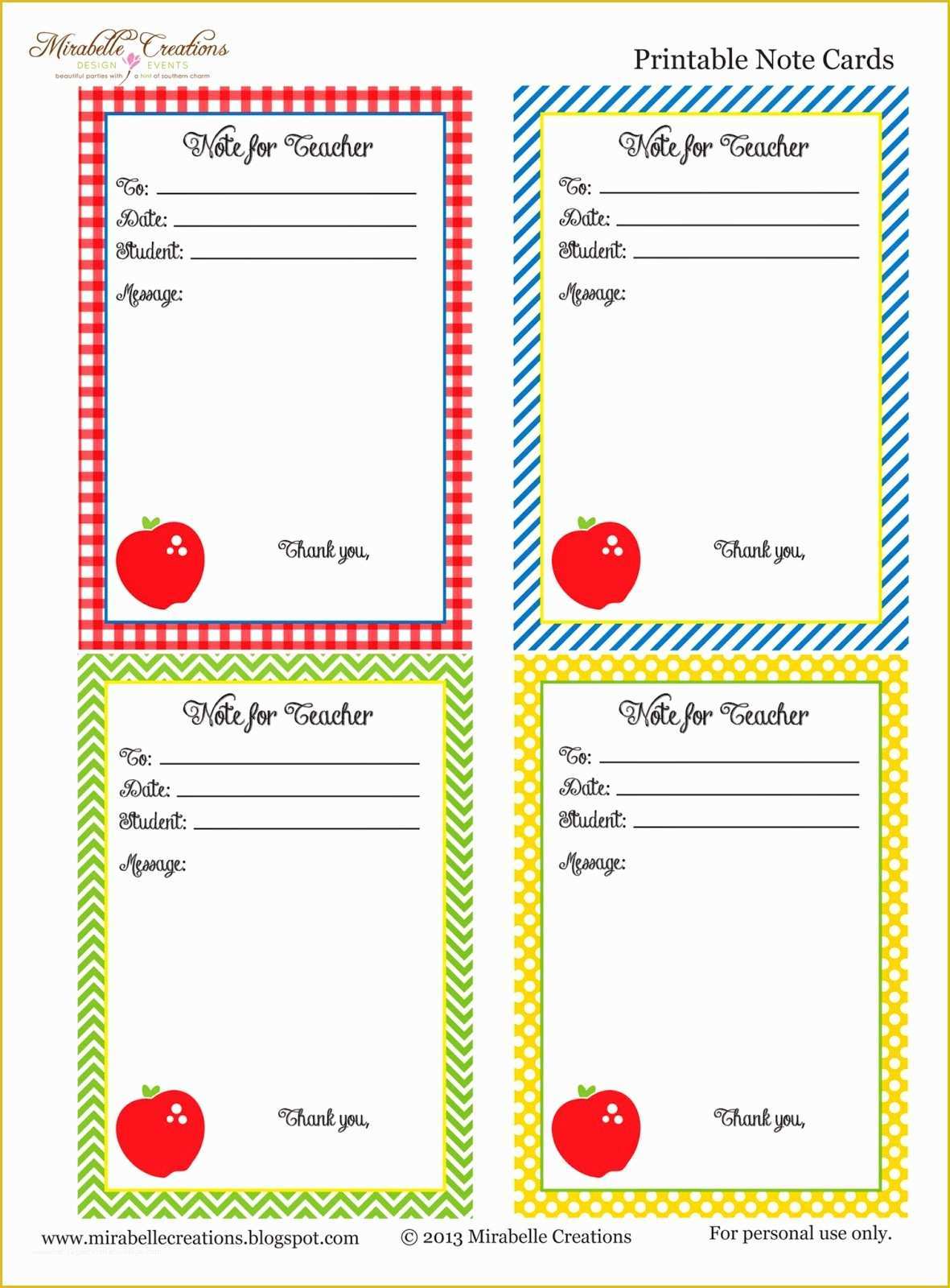 Free Printable Note Cards Template Of Back to School Free Printable Note for Teacher Cards